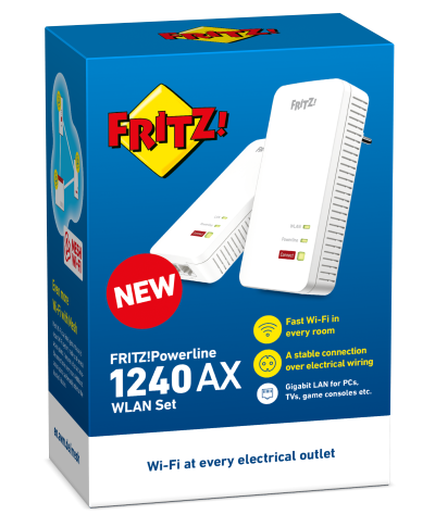 AVM FRITZ Powerline 1240 AX WLAN Set INT Pack Shot right